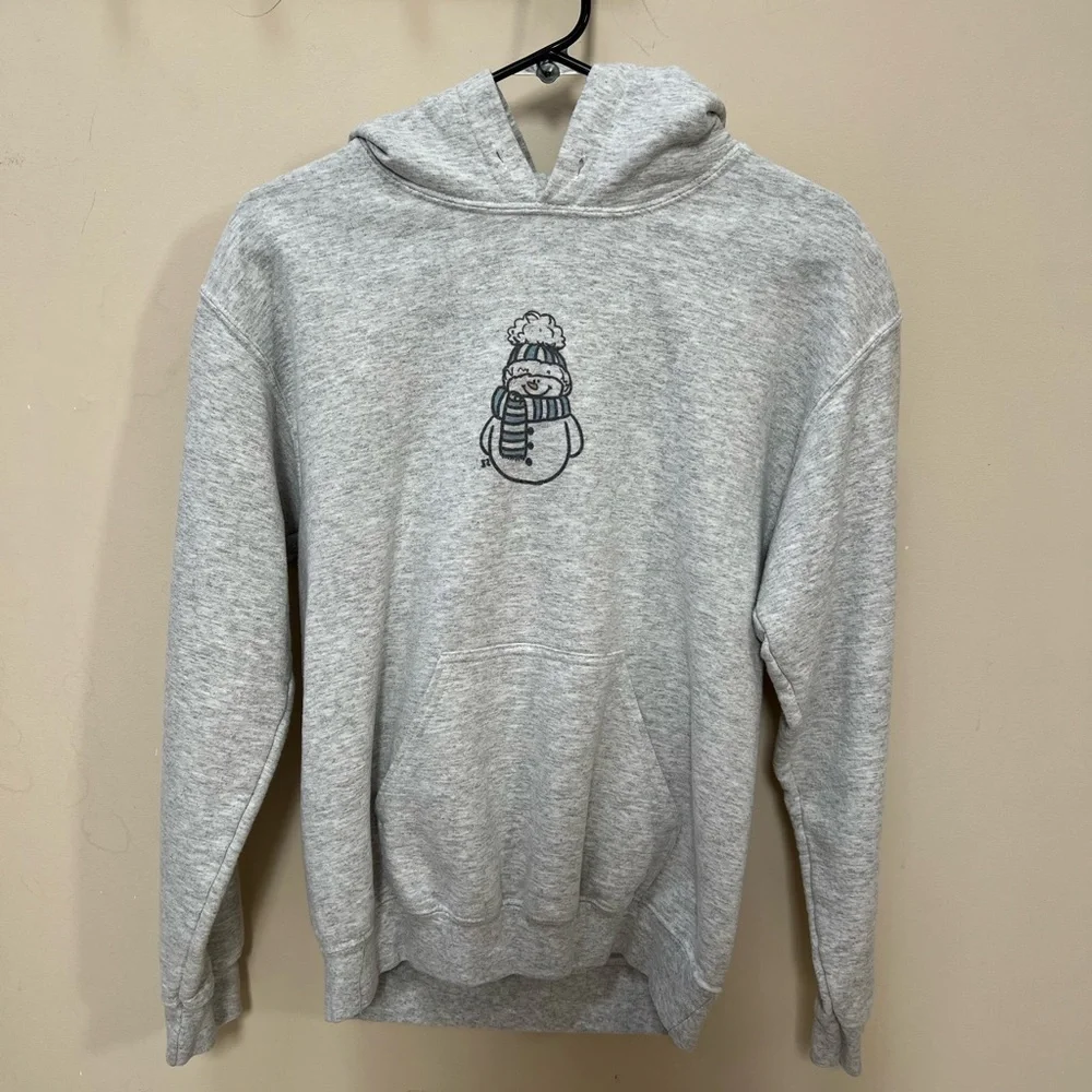 Holiday Winter Christmas gray snowman hoodie Size S